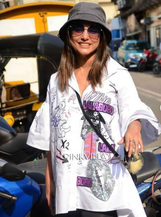 Amanda Cartoon Print Sequinned shirt Dress