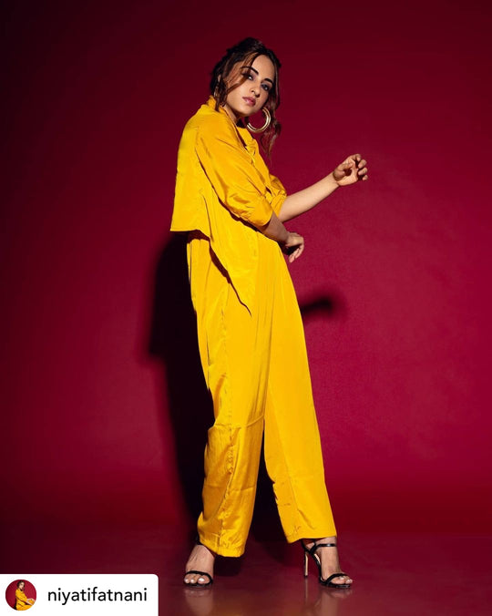 Seaside wide legged Pleated Jumpsuit with lace up blouse