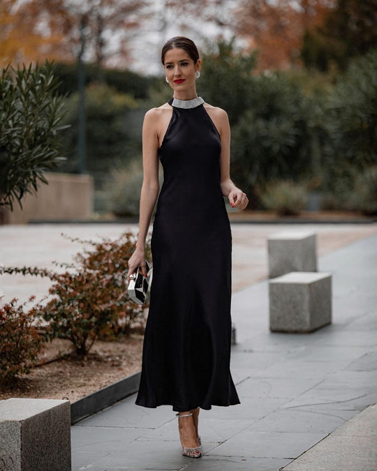 Elizabeth Diamond O neck Off Shoulder Maxi Dress