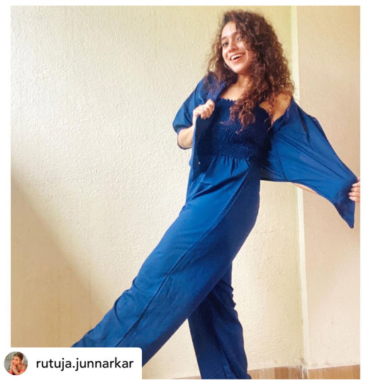 Seaside wide legged Pleated Jumpsuit with lace up blouse