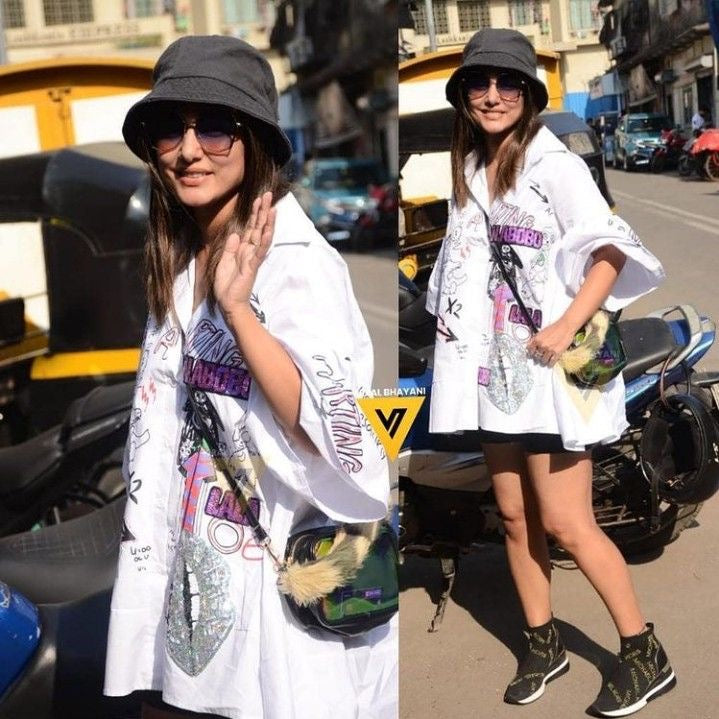 Amanda Cartoon Print Sequinned shirt Dress