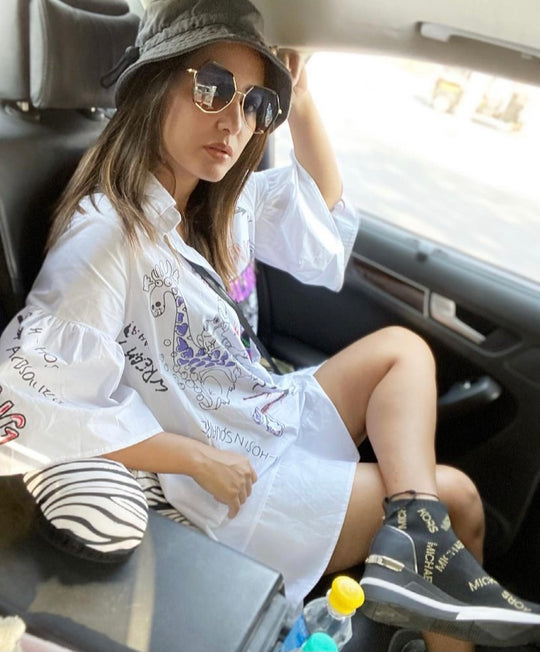 Amanda Cartoon Print Sequinned shirt Dress