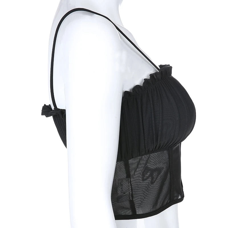 Samantha Net Bardot Crop Top