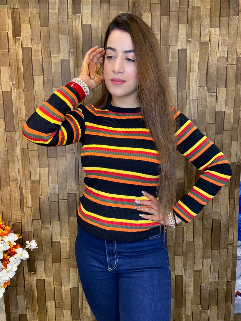 Daisy multi shade striped top