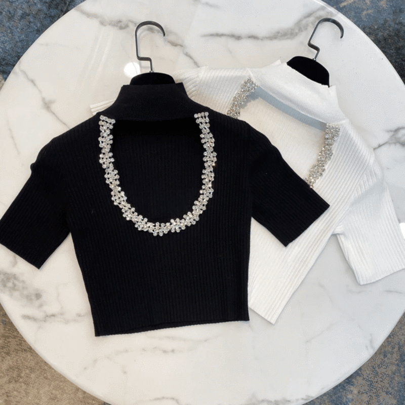 Dalmonte Rhinestone beading Crop Top