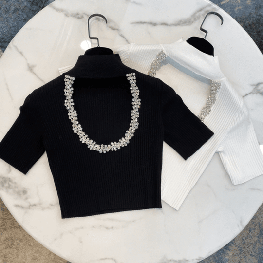 Dalmonte Rhinestone beading Crop Top