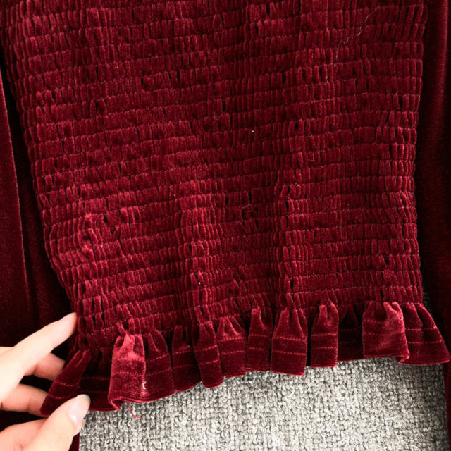 Hillary Long Sleeves Velvet Padded Blouse with Chain Detailing