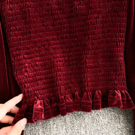 Hillary Long Sleeves Velvet Padded Blouse with Chain Detailing