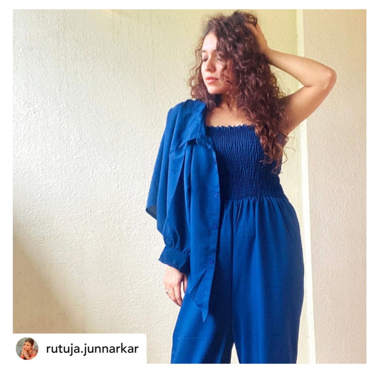 Seaside wide legged Pleated Jumpsuit with lace up blouse