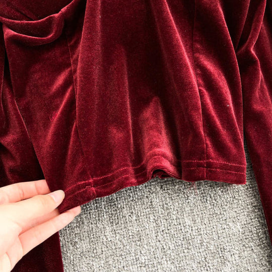 Hillary Long Sleeves Velvet Padded Blouse with Chain Detailing