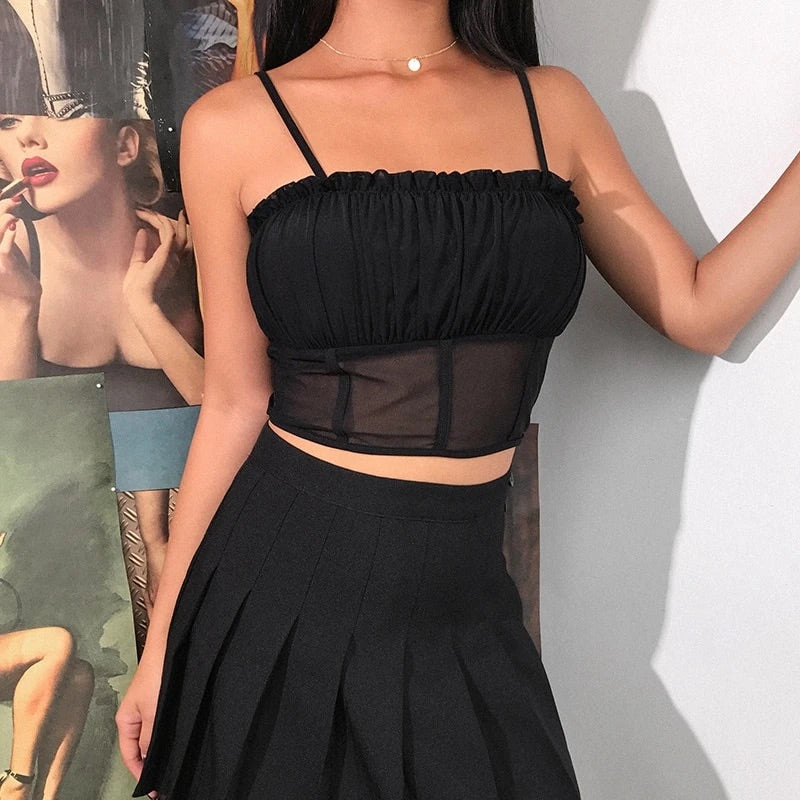 Samantha Net Bardot Crop Top