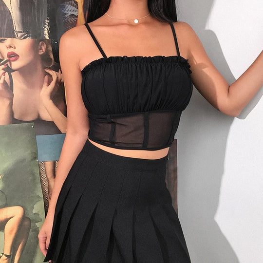 Samantha Net Bardot Crop Top
