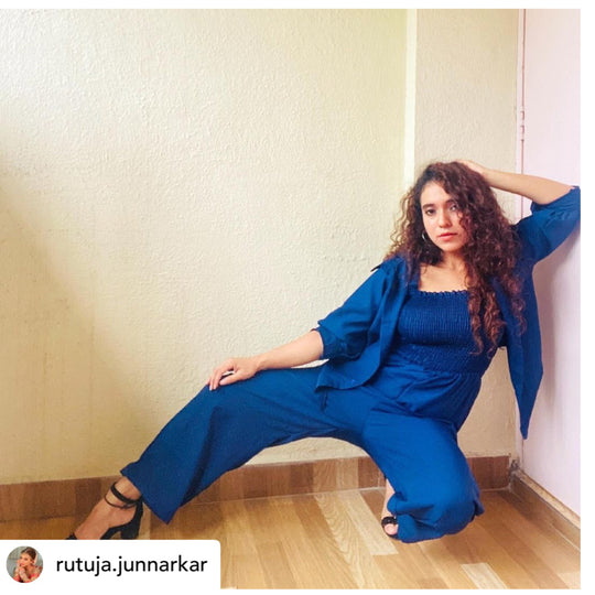 Seaside wide legged Pleated Jumpsuit with lace up blouse