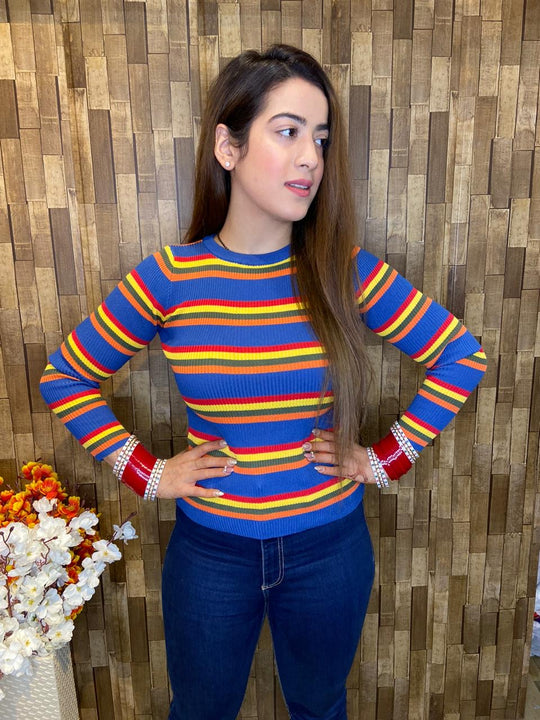 Daisy multi shade striped top