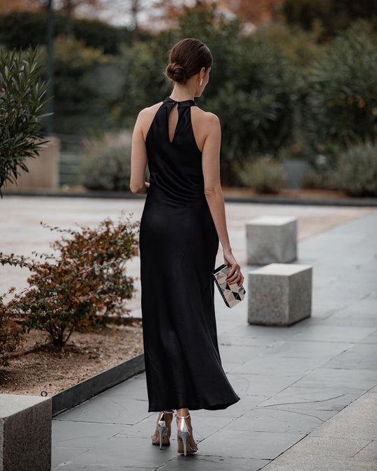 Elizabeth Diamond O neck Off Shoulder Maxi Dress