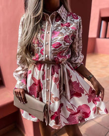 Evelyn Floral Printed Dress with Belt