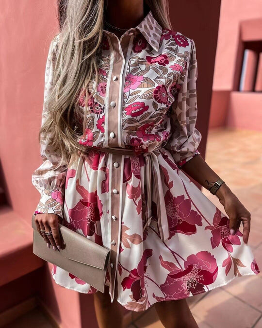 Evelyn Floral Printed Dress with Belt