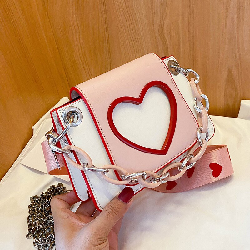 Heart Graphic Flap Square Bag