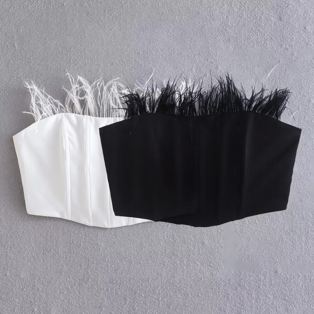 Anna Bustier with Feathers and Adjustable Strap