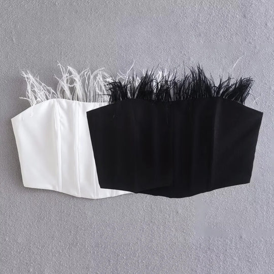 Anna Bustier with Feathers and Adjustable Strap