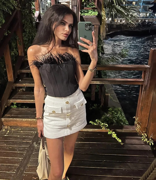 Anna Bustier with Feathers and Adjustable Strap