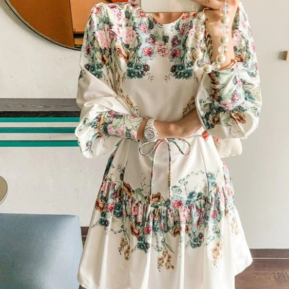 Perenne long sleeves floral print Midi dress