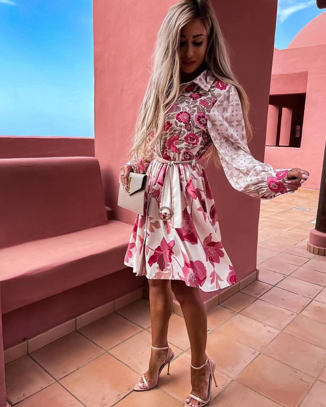 Evelyn Floral Printed Dress with Belt