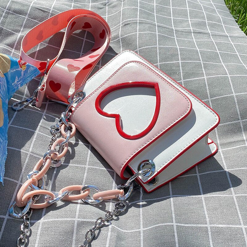 Heart Graphic Flap Square Bag