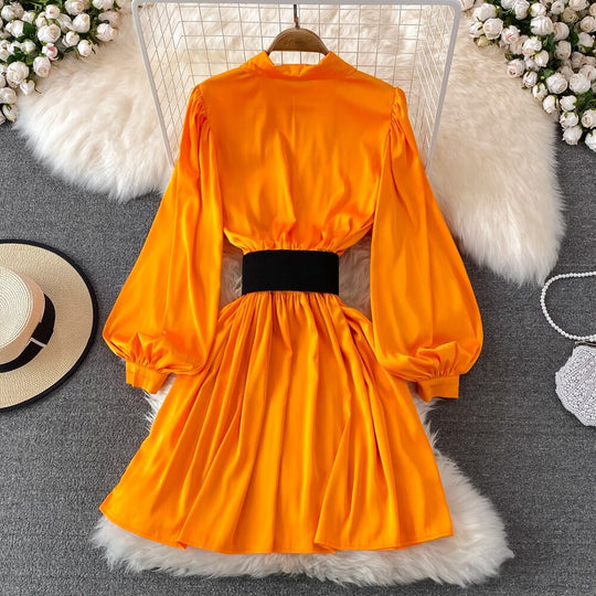 Jane Retro Style High Waisted Lapel Dress