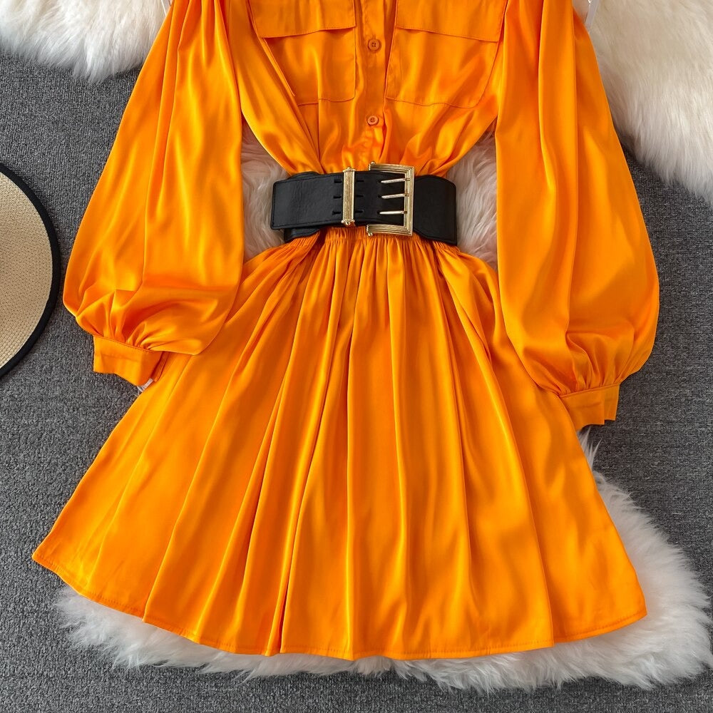 Jane Retro Style High Waisted Lapel Dress