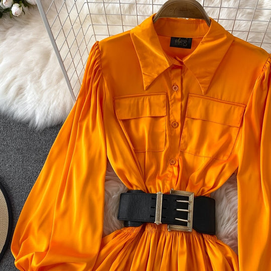 Jane Retro Style High Waisted Lapel Dress