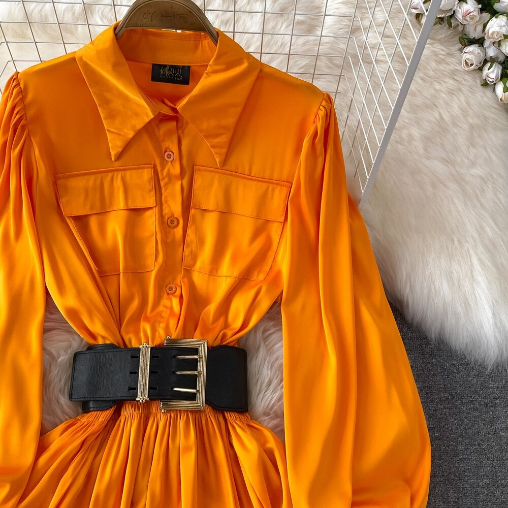 Jane Retro Style High Waisted Lapel Dress