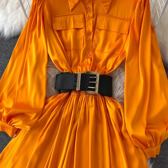 Jane Retro Style High Waisted Lapel Dress