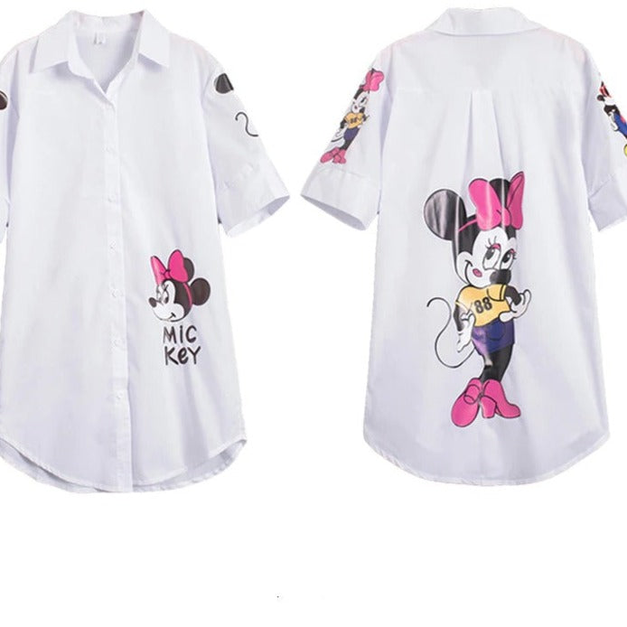 Coco Minnie Mouse Printed Summer Shirt Dress