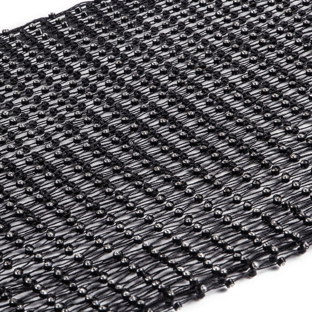 Rhinestone Fishnet Crew Neck Dress