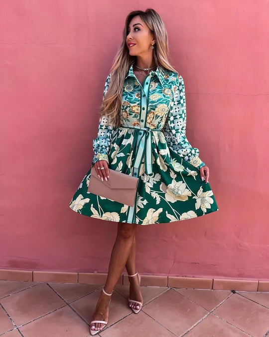 Evelyn Floral Printed Dress with Belt