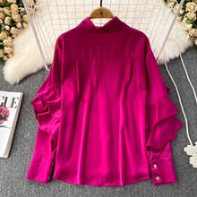 Kenza Solid Lapel collar ruffled Satin Shirt