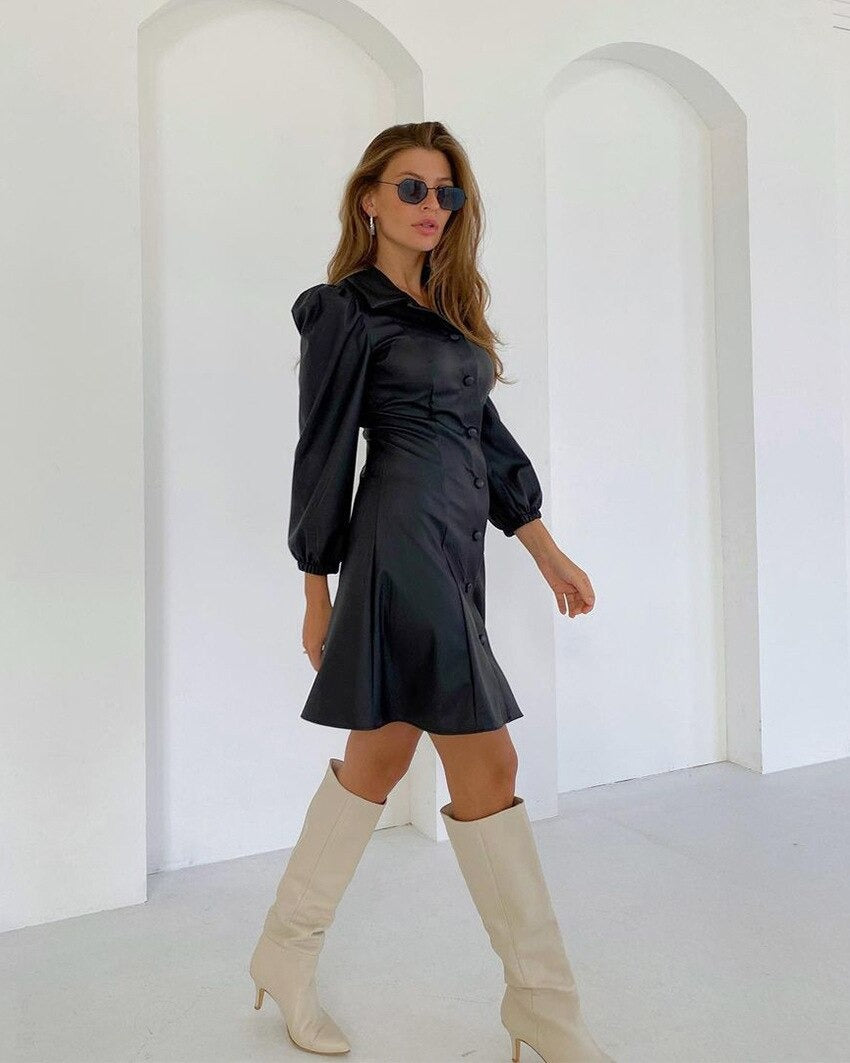 Blair Leather A-line Midi Dress