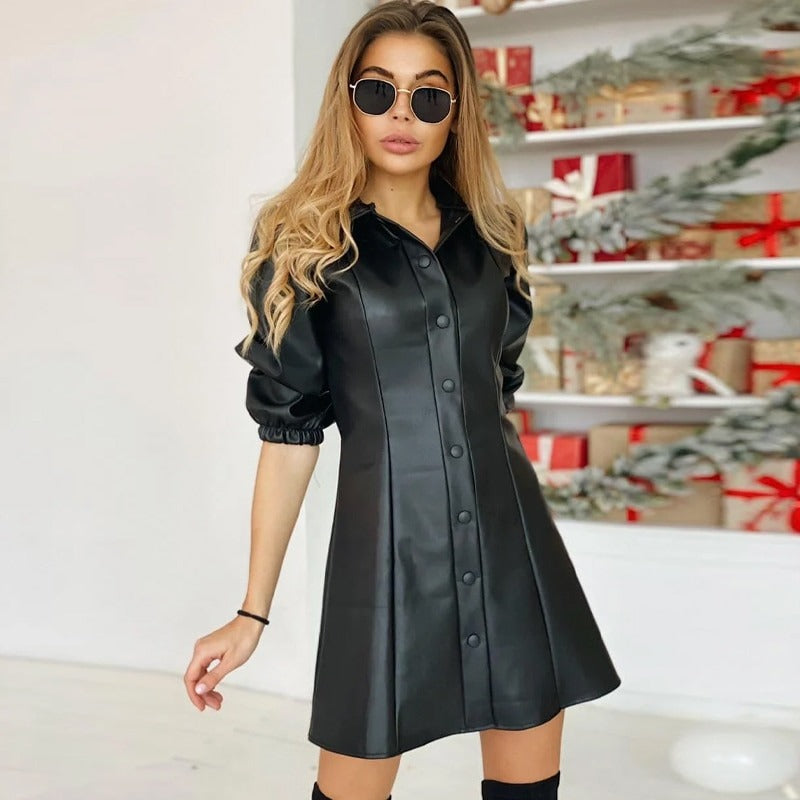 Blair Leather A-line Midi Dress