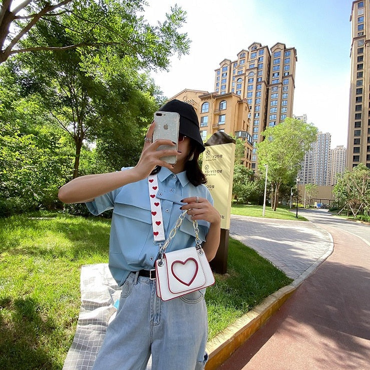 Heart Graphic Flap Square Bag